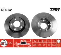 2x Brake disc Vented DF4352 TRW for VW AUDI