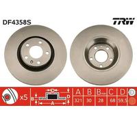 TRW Brake Disc DF4358S - Vented - Fits Audi A6 C6, A6 Avant, A8 D3, Allroad C6 - Pair
