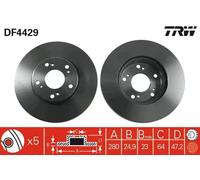 TRW Brake Disc DF4429 - Vented - Fits Honda Accord VII, Accord VII Tourer - Pair