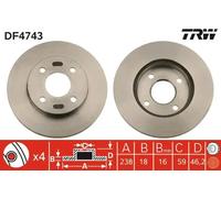 2x Brake disc Vented DF4743 TRW for NISSAN MICRA II