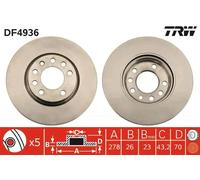 2x Brake disc Vented DF4936 TRW for OPEL CORSA D