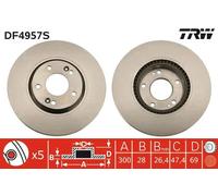 2x Brake disc Vented DF4957S TRW for HYUNDAI KIA