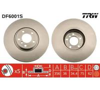 2x Brake disc Vented DF6001S TRW for BMW X5