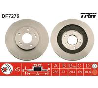 2x Brake disc Vented DF7276 TRW for MITSUBISHI SHOGUN PININ I