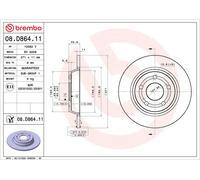 2x Brake Discs Pair Solid Rear 271mm 08.D864.11 Brembo Set 2196429 JX612A315AEA