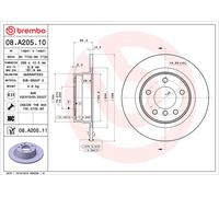 2x Brake Discs Pair Solid Rear 296mm 08.A205.11 Brembo Set 34214031275 Quality