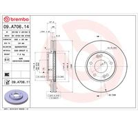 2x Brake Discs Pair Vented Front 280mm 09.A706.11 Brembo Set 517121D100 Quality