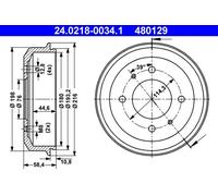 2x Brake drum 24.0218-0034.1 ATE for HYUNDAI ACCENT I ACCENT Saloon