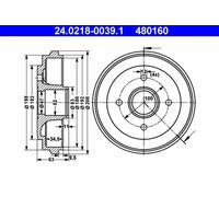 2x Brake drum 24.0218-0039.1 ATE for OPEL SUZUKI NISSAN