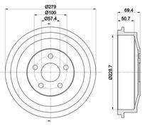2x Brake drum 8DT 355 303-101 HELLA for CHRYSLER PT CRUISER Hatchback