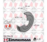 2x Brake drum Coated 150.1704.20 ZIMMERMANN for BMW 3 3 Coupe 3 Convertible