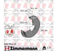 2x Brake drum Coated 600.1964.20 ZIMMERMANN for VW SEAT SKODA