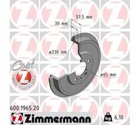 2x Brake drum Coated 600.1965.20 ZIMMERMANN for SKODA VW