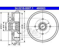 ATE Rear Brake Drum 24.0218-0007.1 - Fits Audi 50 (0.8/1.1/1.3) & Audi Fox B1 Saloon (1.3/1.5/1.6)