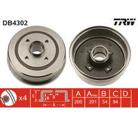 Brake drum TRW DB4302 for OPEL CORSA C (X01) 1 2003-2009