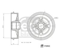 FEBI Bilstein Brake Drum 176963 - Rear for Renault Logan Mk1 1.6 K7M