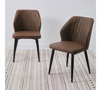 2x Brown Faux Leather Dining Chairs with Metal Legs