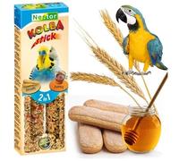 2x Budgie Sticks with BISCUITS and HONEY Flavor Parakeets Budgies Flask Bird Seeds Twin Pack Stick Food 85g Canary Parrots Parakeet Finches Canaries Pet Pack of Two Seed Treats Hooks 2in1