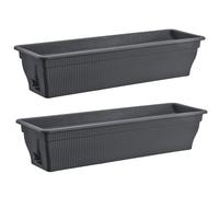 2x Flower Box 80cm Balcony Planter Plant Box Water Reservoir Gray Flower Boxes