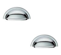 2x Cabinet Cup Pull Handle 91 x 45mm 76mm Fixing Centres Polished Chrome