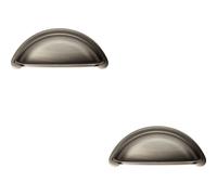 2x Cabinet Cup Pull Handle 94 x 41.5mm 76mm Fixing Centres Gun Metal