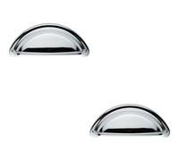 2x Cabinet Cup Pull Handle 94 x 41.5mm 76mm Fixing Centres Polished Chrome