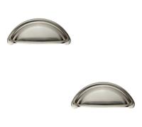 2x Cabinet Cup Pull Handle 94 x 41.5mm 76mm Fixing Centres Satin Nickel