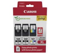 Canon PG-560XL/CL-561XL High Capacity 3 Ink Cartridge & Photo Paper Value Pack - 3712C012 (Original)