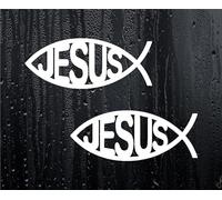 2X Car Van Stickers Jesus Ichthys Text Fish Christian Symbol