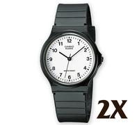 2X Casio MQ-24-7BLL Mens Watch White Dial Analougue Display Black Resin Strap