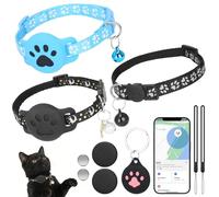 2x Cat Tracker for iOS Android, 3 GPS Cat Tracker Collars no Subscription | Cat GPS Tracker No Monthly Fee,Global Coverage,Real Time Tracking with Bells,Pendant,Spare Battery,1 Glow-in-the-Dark Collars