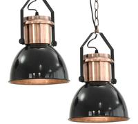 2x Ceiling Lamp with 1.2m Cable Round Metal E27 Lights Deco Grey/Black vidaXL