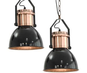 2x Ceiling Lamp with 1.2m Cable Round Metal E27 Lights Deco Grey/Black vidaXL