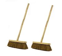 2x Childrens Kids Toy Play Rustic Brooms Sweeping Brush with Wooden/Wood Handle for Babies Toddlers Childs Outdoors Gardening (2x Children's Brooms)