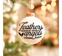 2X Christmas Quote Stickers for Baubles - “Feathers Appear When Angels are Near” Vinyl Decals for Xmas Tree Decorations, Smooth Flat Surfaces, DIY Crafts & Holiday Decor