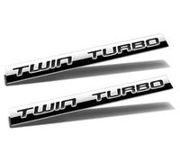 2x Chrome Finish Metal Car Emblem Twin Turbo Badge (Black Letter)