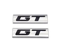 2X Chrome Metal Logo Car Emblem Premium 3D Badge Auto Door Fender Sticker Side Wing Decal (Silver&Black,GT)