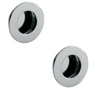 2x Circular Low Profile Recessed Flush Pull 80mm Diameter Bright Stainless Steel