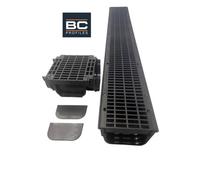 2X Clark Drain A15 Drainage Channel 1M X 127mm X 80mm Deep Plastic Linear Channel Drain With Grating With 1X Corner & 2X End Caps