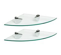 Harbour Housewares 2X Floating Glass Corner Shelves - 30Cm - Silver Brackets - Bathroom Shower Storage Vanity Display Unit Shelf