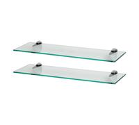 Harbour Housewares 2X Floating Glass Shelves - 60Cm - Silver Brackets - Bathroom Shower Storage Vanity Display Unit Shelf