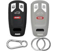 2x Click&Fit Silicone Car Key Cover compatible with Audi Q5, A4 B9, A5, Q7, TT, A4 allroad, S4, SQ5, S5, Q5 Sportback 2017-2024, 4B Remote Key - Anti-slip key fob holder case protector, Black&Grey