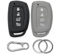 2x Click&Fit Silicone Car Key Cover compatible with Hyundai Tucson 2014-2021, Ioniq 2019-21, Elantra Sonata, 4B Remote Key - Anti-slip key fob holder case protector, Black&Grey