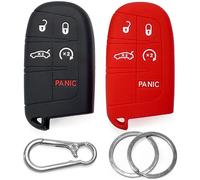 2x Click&Fit Silicone Car Key Cover compatible with Jeep Renegade Grand Cherokee Compass 2014-2022, Chrysler, Dodge, 5B Remote Key - Anti-slip key fob holder case protector, Black&Red