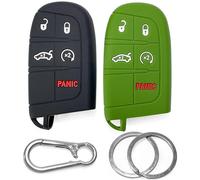 2x Click&Fit Silicone Car Key Cover compatible with Jeep Renegade Grand Cherokee Compass 2014-2022, Chrysler, Dodge, 5B Remote Key - Anti-slip key fob holder case protector, Black+Green