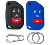 2x Click&Fit Silicone Car Key Cover compatible with Jeep Wrangler 2018-2024, Rubicon 18-24, Sahara Gladiator, 4B Flip Key - Anti-slip key fob holder case protector, Black&Blue