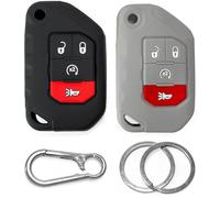 2x Click&Fit Silicone Car Key Cover compatible with Jeep Wrangler 2018-2024, Rubicon 18-24, Sahara Gladiator, 4B Flip Key - Anti-slip key fob holder case protector, Black & Grey