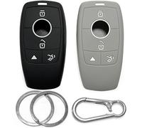 2x Click&Fit Silicone Car Key Cover compatible with Mercedes A C E S G-Class GLC GLA GLE CLA GLS CLS SL SLC GL GLK 2017-2021, 4B Remote Key - Anti-slip key fob holder case protector, Black&Grey
