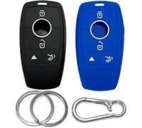 2x Click&Fit Silicone Car Key Cover compatible with Mercedes A C E S G-Class GLC GLA GLE CLA GLS CLS SL SLC GL GLK 2017-2021, 4B Remote Key - Anti-slip key fob holder case protector, Black&Blue
