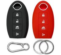 2x Click&Fit Silicone Car Key Cover compatible with Nissan Qashqai Juke Micra Leaf Note 2007-2021, X-Trail GT-R Pathfinder Murano, 4B Remote Key - Anti-slip key fob holder case protector, Black&Red